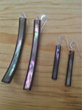 Abalone/wood Slender Laminate Earrings (mid length)