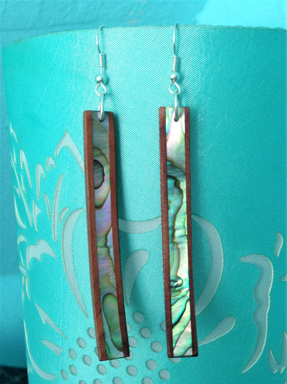 Abalone/wood Slender Laminate Earrings (long)