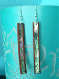 Abalone/wood Slender Laminate Earrings (mid length)