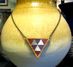 Abalone/Padauk/Purpleheart/Rosewood Triangle Necklace